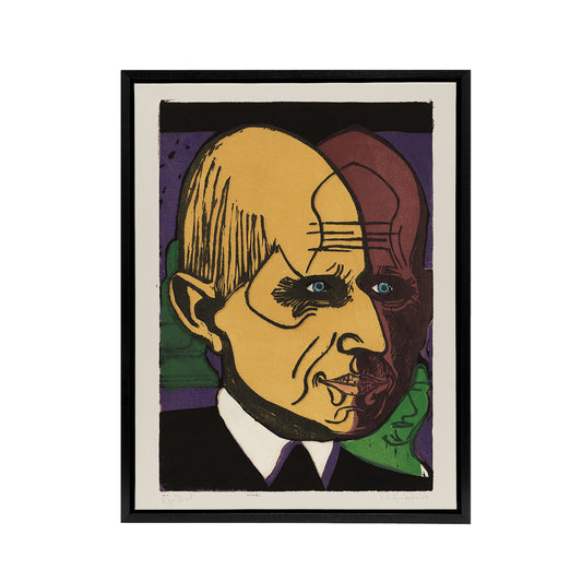 Head of Dr Bauer Colourful Portrait Kirchner Black Framed Canvas Wall Art