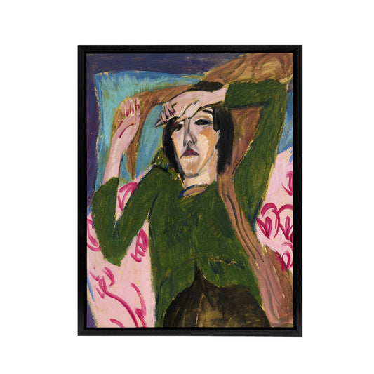Woman in the Green Blouse Kirchner Black Framed Canvas Wall Art Print