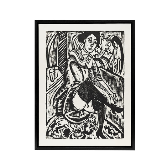 Woman Tying Her Shoe Ernst Ludwig Kirchner Black Framed Canvas Wall Art