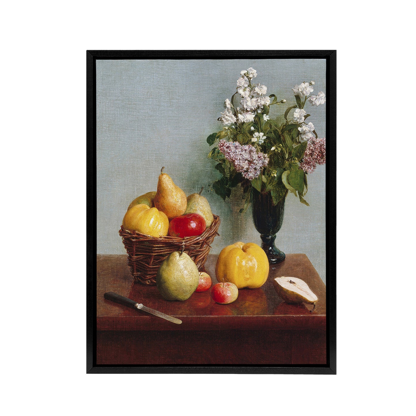 Still Life with Flowers and Fruit Latour Black Framed Canvas Wall Art