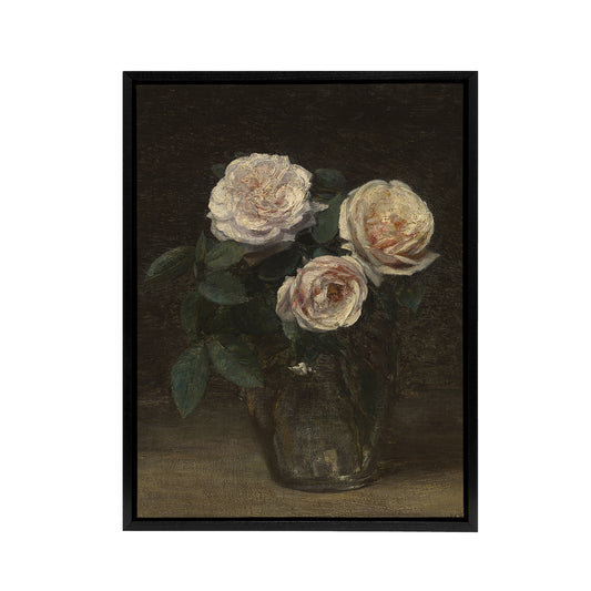 Still Life with Roses in Vase Latour Black Framed Canvas Wall Art Print