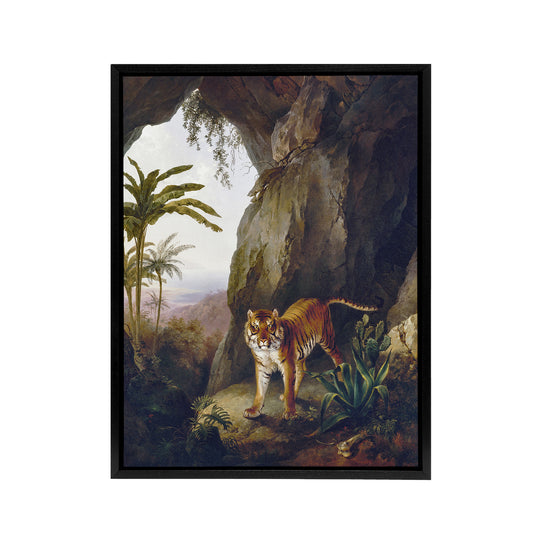Tiger in Cave Big Cat Oil Painting Agasse Black Framed Canvas Wall Art
