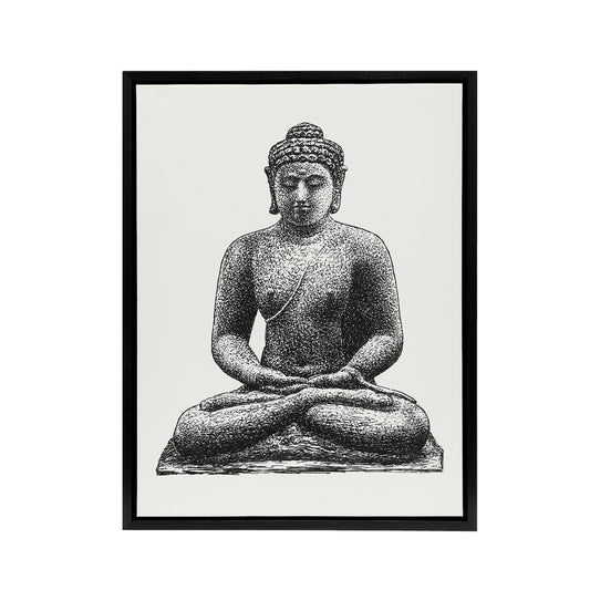 Buddha On The Borobudur Drawing Leo Gestel Black Framed Canvas Wall Art