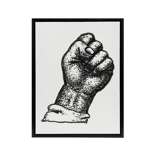 Clenched Fist Black and White Drawing Gestel Black Framed Canvas Wall Art