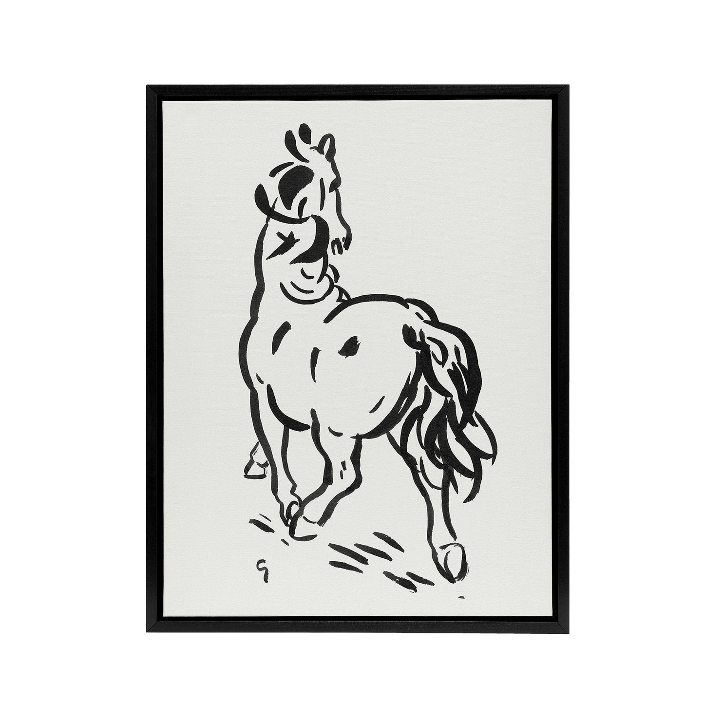 Horse Black And White Ink Sketch Leo Gestel Black Framed Canvas Wall Art