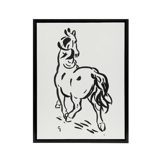 Horse Black And White Ink Sketch Leo Gestel Black Framed Canvas Wall Art