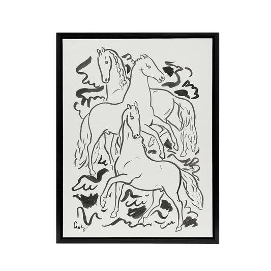 Three Horses Ink Drawing Leo Gestel Black Framed Canvas Wall Art Print