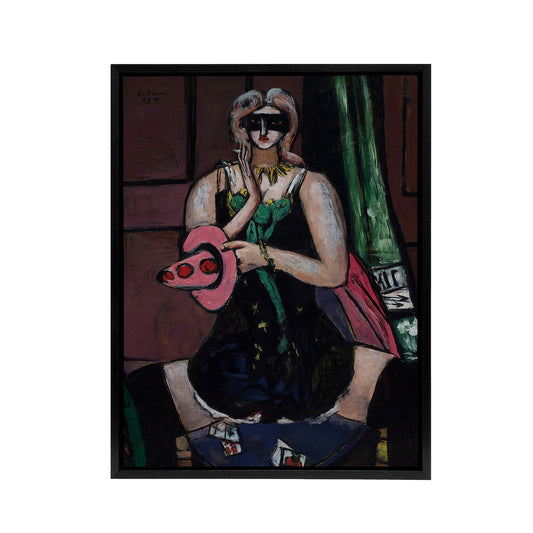 Carnival Mask Green Violet and Pink Beckmann Black Framed Canvas Wall Art