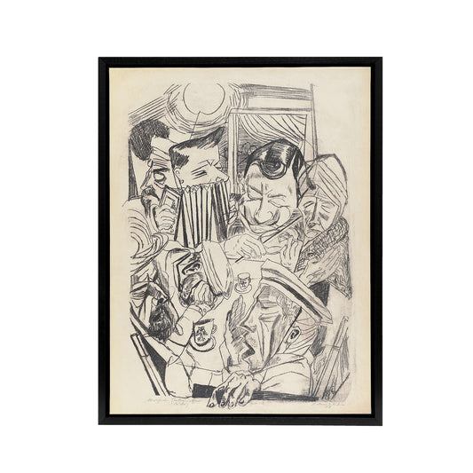 The Patriotic Song Pencil Drawing Beckmann Black Framed Canvas Wall Art