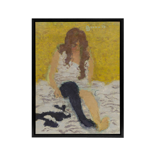 Woman Putting on Her Stockings Bonnard Black Framed Canvas Wall Art Print