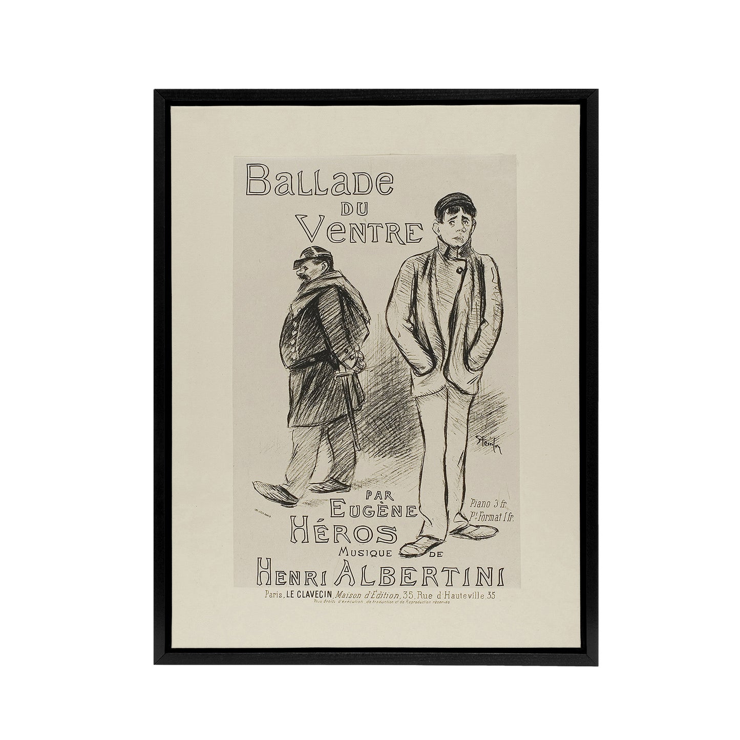 Ballade du Ventre Theatre Poster Steinlen Black Framed Canvas Wall Art