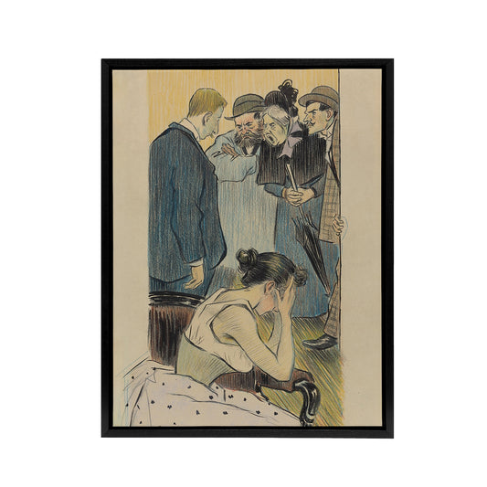 Family Argument Satirical Painting Steinlen Black Framed Canvas Wall Art
