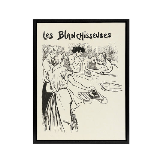 The Washerwomen Black White Illustration Steinlen Framed Canvas Wall Art
