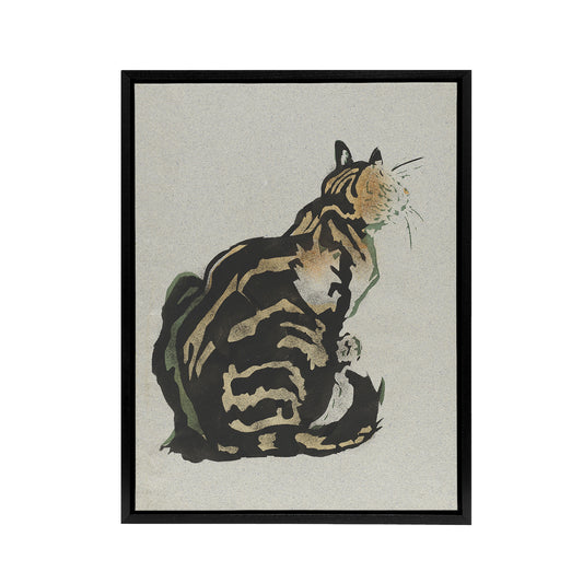 Sitting Cat Art Nouveau Painting Steinlen Black Framed Canvas Wall Art