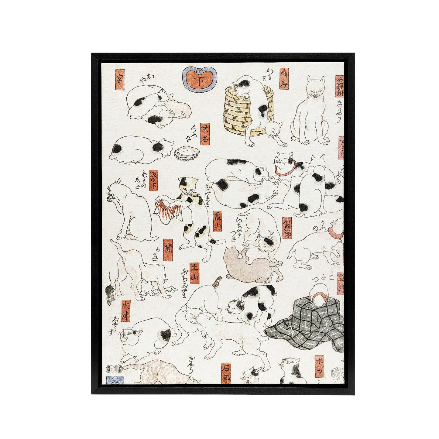 Cats Vintage Japanese Ukiyo E Kuniyoshi Black Framed Canvas Wall Art