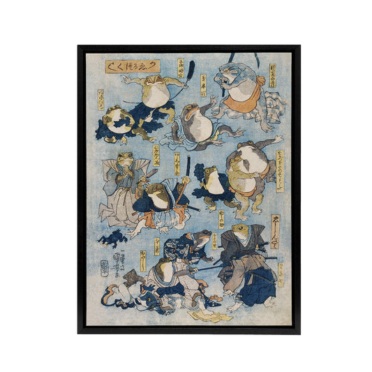 Kabuki Famous Heroes Played by Frogs Kuniyoshi Framed Canvas Wall Art