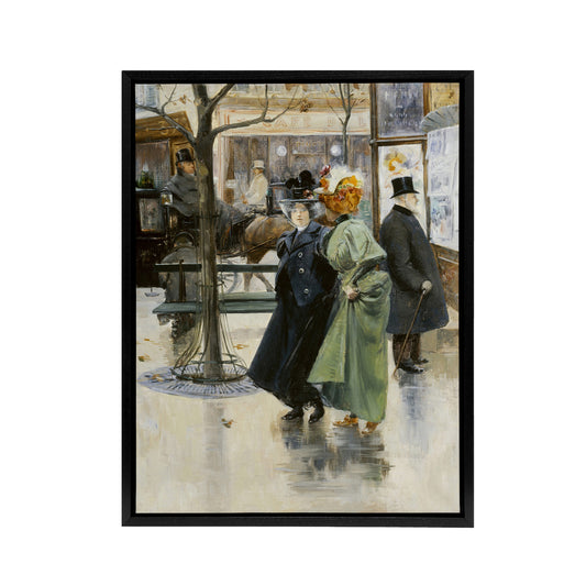 Abel Truchet On the Boulevards Parisian Street View Black Framed Canvas Art