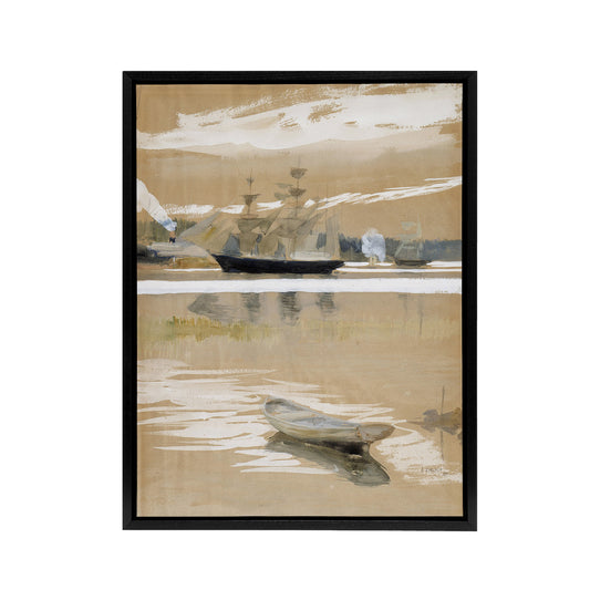 Albert Edelfelt Seascape View From the Pier Black Framed Canvas Wall Art Print