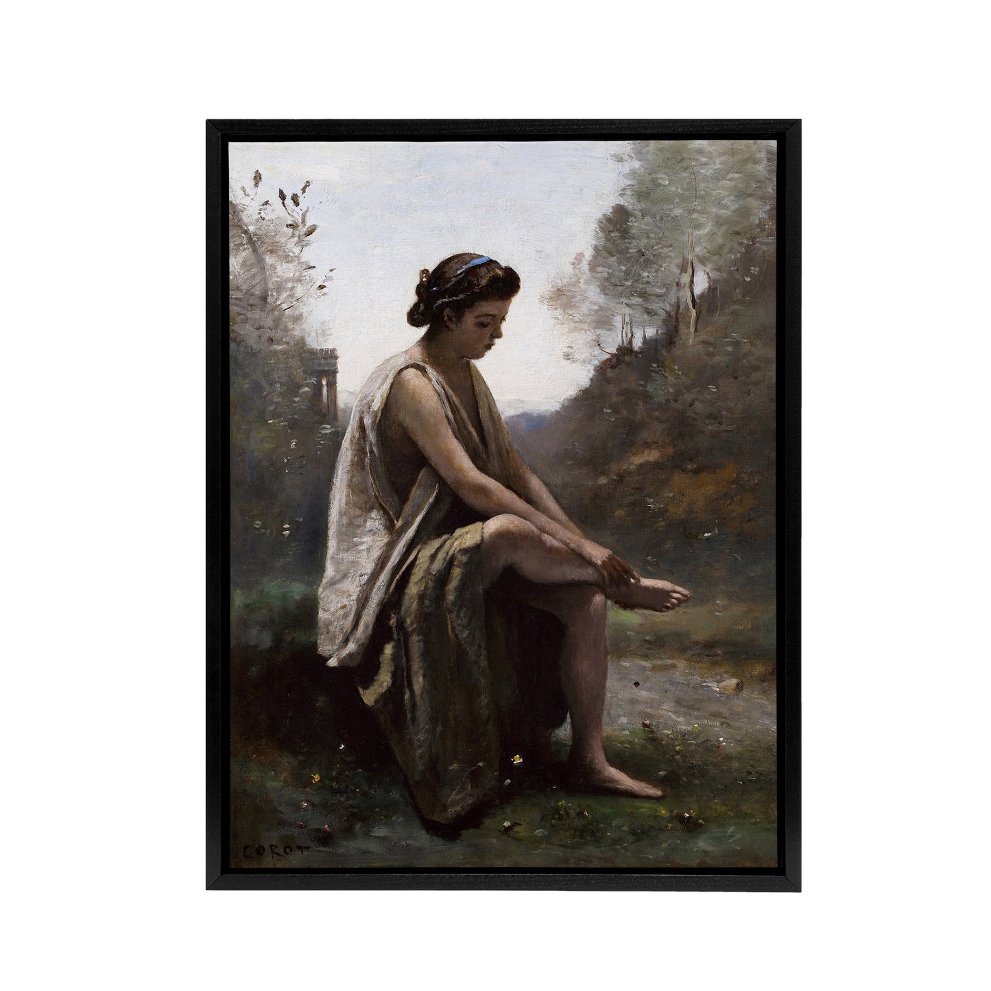 Camille Corot Eurydice Nursing a Serpent Bite Black Framed Canvas Art Print