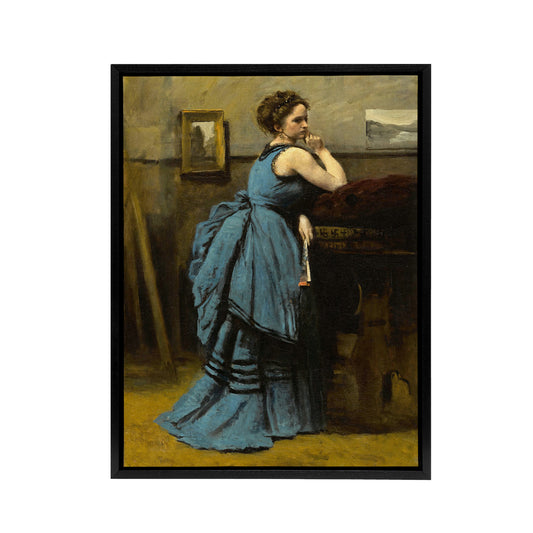 Camille Corot Lady in Blue La Dame en Bleu Black Framed Canvas Wall Art Print