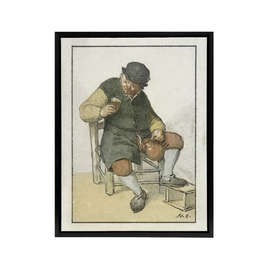 Cornelis Ploos van Amstel Seated Farmer with Jug Black Framed Canvas Art Print
