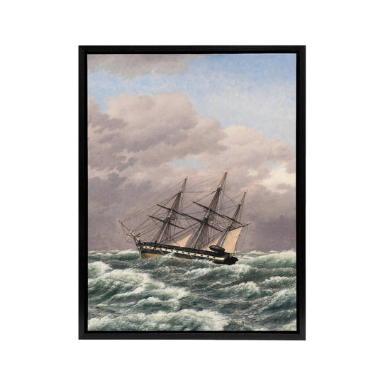 CW Eckersberg Corvette Galathea in a North Sea Storm Black Framed Canvas Art