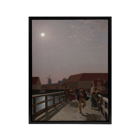 CW Eckersberg Langebro Copenhagen in Moonlight Black Framed Canvas Art Print