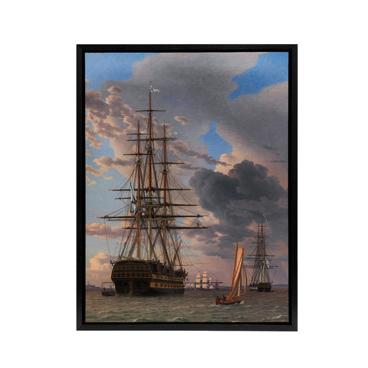 CW Eckersberg The Russian Liner Asow and a Frigate Black Framed Canvas Art