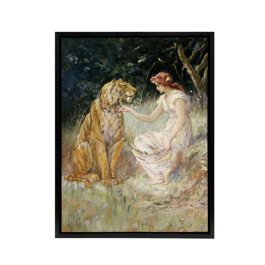 Frederick Stuart Church Lady and the Tiger Black Framed Canvas Wall Art Print