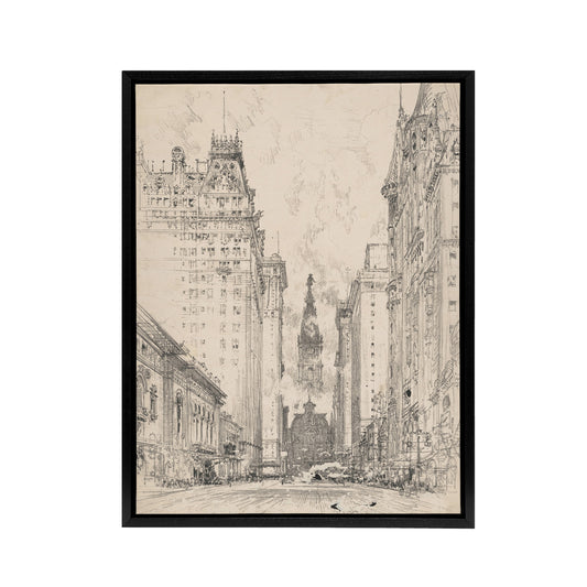 Joseph Pennell Broad Street View Pencil Cityscape Black Framed Canvas Art Print