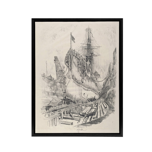 Joseph Pennell Large Warship In the Dry Dock Black Framed Canvas Wall Art Print