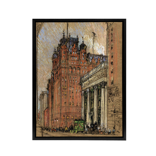 Joseph Pennell New York City Hotel Street View Black Framed Canvas Art Print