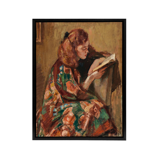 Magnus Enckell Portrait of a Girl Reading Black Framed Canvas Wall Art Print