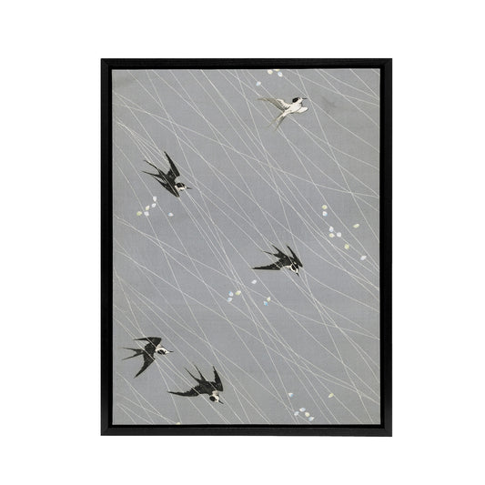 Nampei Swallows Birds Vintage Japanese Illustration Black Framed Canvas Art