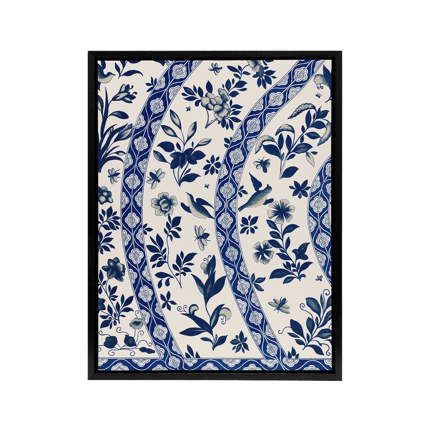 Owen Jones Elegant Blue Flower Bird China Pattern Black Framed Canvas Art Print