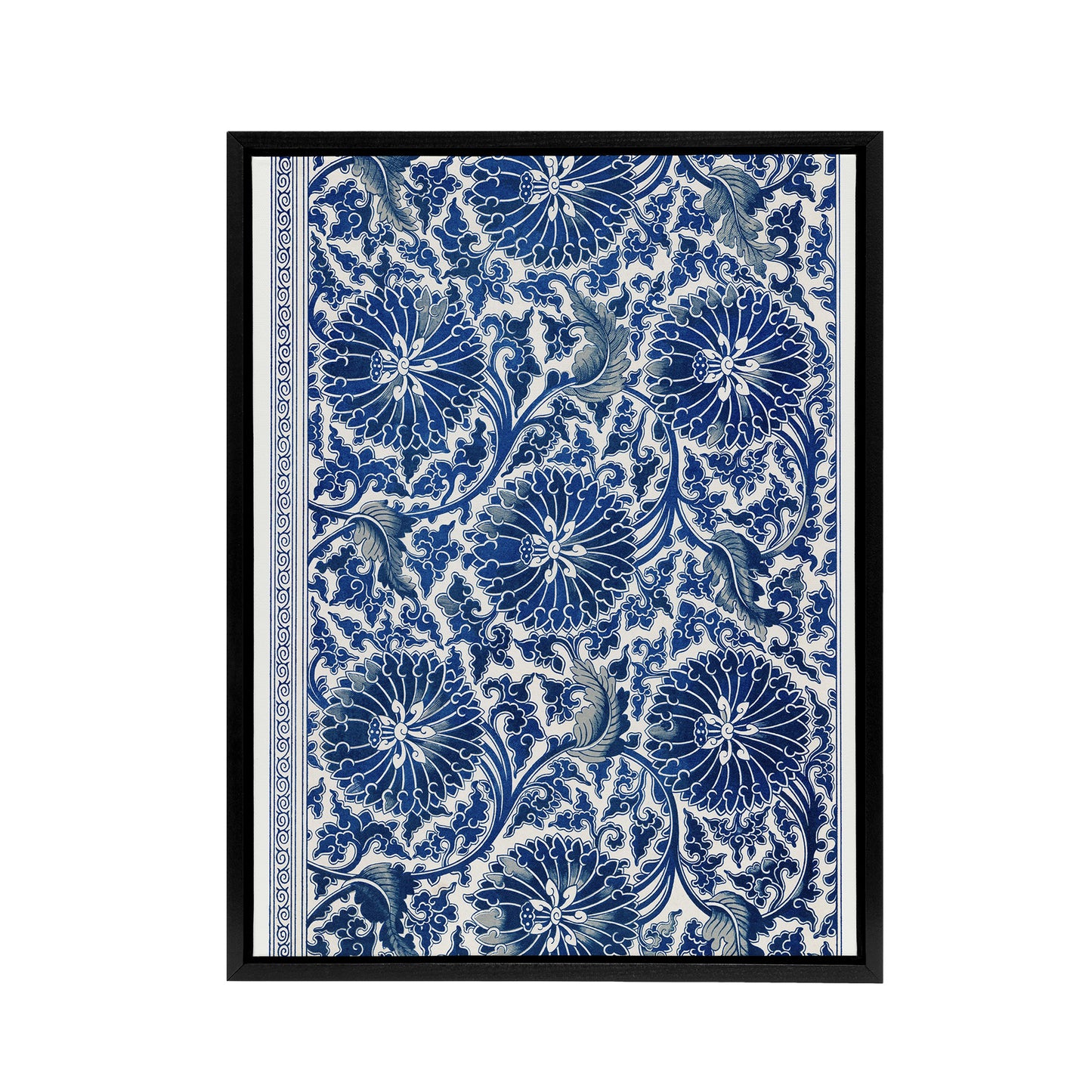 Owen Jones Art Nouveau Flower Pattern in Blue Black Framed Canvas Art Print