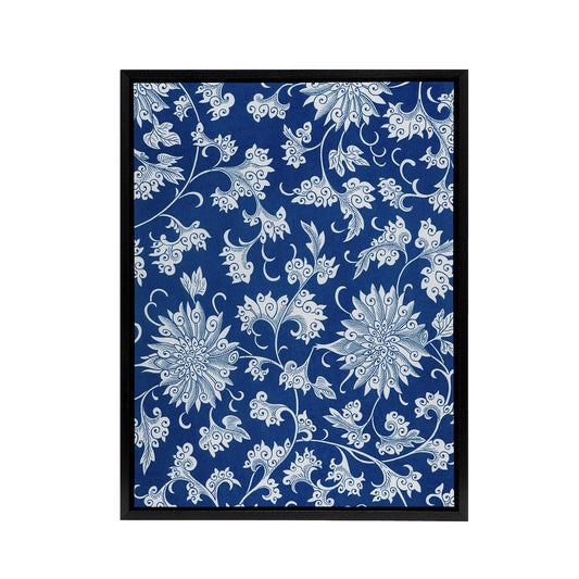 Owen Jones Ornamental Flower Pattern in Blue Black Framed Canvas Wall Art Print