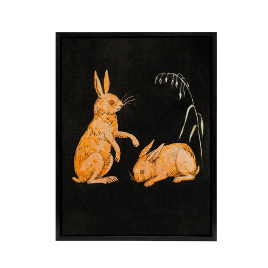 PC Skovgaard Two Hares Vintage Animal Illustration Black Framed Canvas Art