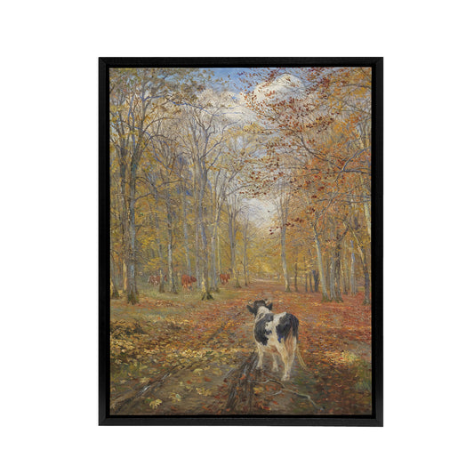 Theodor Philipsen Calf on A Road in Dyrehaven Black Framed Canvas Art Print