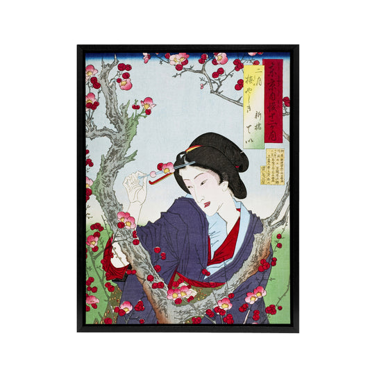 Tsukioka Yoshitoshi Japanese Woman by a Plum Tree Black Framed Canvas Art Print