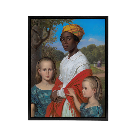 Wilhelm Marstrand Daughters and West Indian Nanny Black Framed Canvas Art Print
