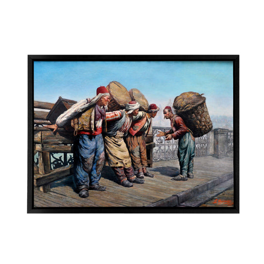 Agopyan Porters on Karakoy Bridge Black Framed Canvas Wall Art Print