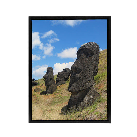 Moai Stone Statues of Easter Island Black Framed Canvas Wall Art Print
