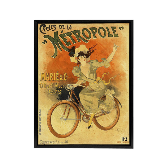 Metropole Cycles French Vintage Advert Black Framed Canvas Wall Art Print