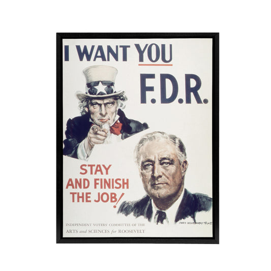Uncle Sam I Want You FDR Roosevelt Black Framed Canvas Wall Art Print
