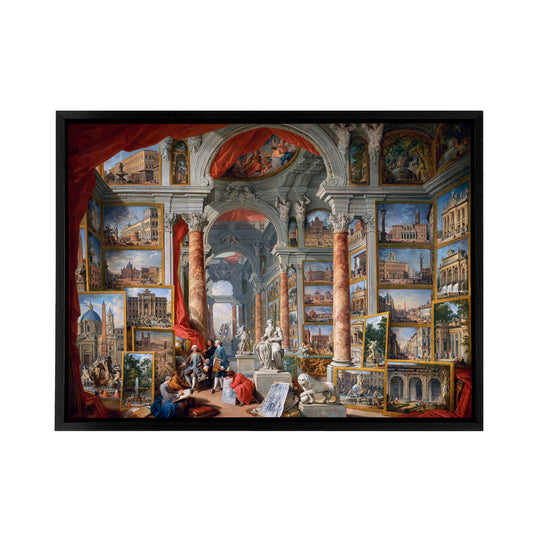 Panini Views Of Modern Rome Monuments Black Framed Canvas Wall Art Print