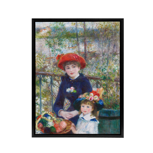 Renoir Two Sisters On The Terrace Black Framed Canvas Wall Art Print
