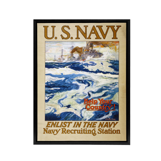 Henry Reuterdahl WWI USA Navy Recruitment Black Framed Canvas Art Print
