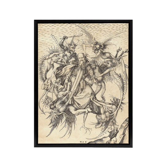 Schongauer Temptation Saint Anthony Black Framed Canvas Wall Art Print