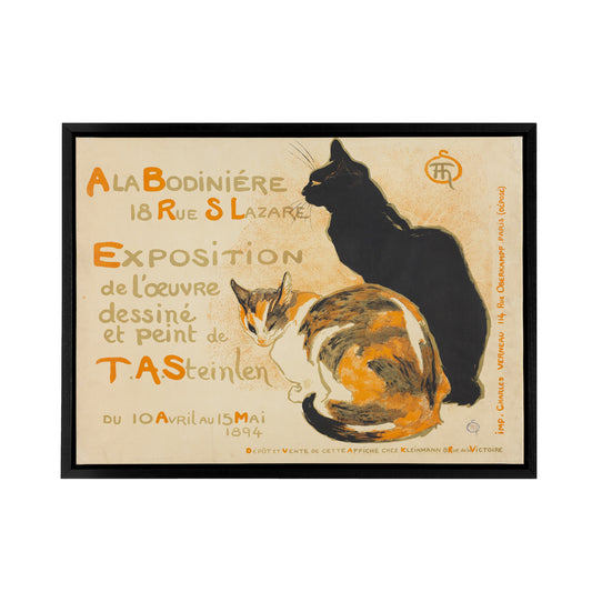 Steinlen Exhibition Advert With Cats Black Framed Canvas Wall Art Print